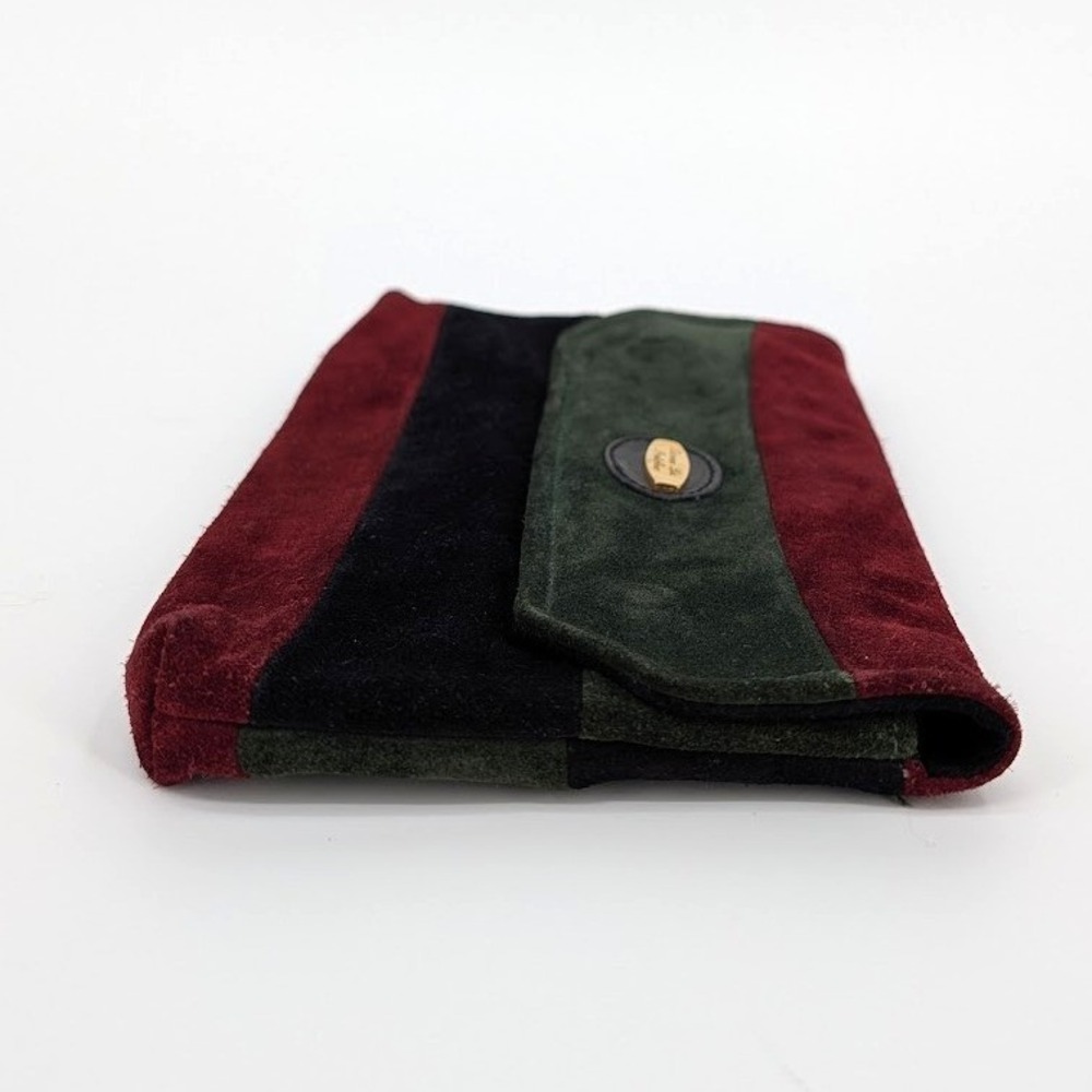 Vintage Suede Colorblock Clutch in Burgundy, Forest Green & Black - Picture 3 of 10